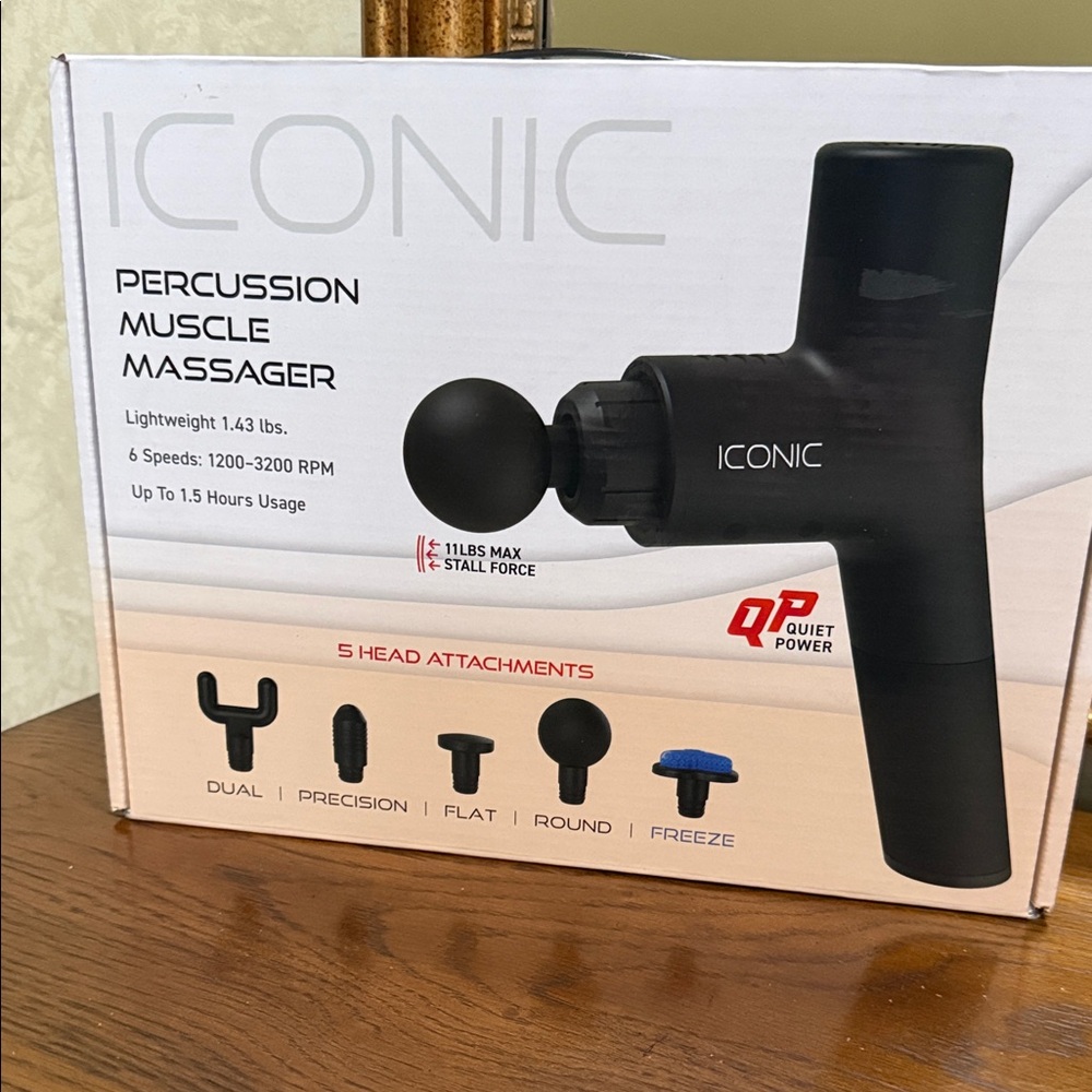 ICONIC Percussion Muscle Massager - Black. 5 head attachments.
